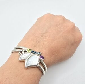 CAROLYN POLLACK SOUTHWEST QVC STERLING MULTI GEMSTONE BUTTERFLY CUFF BRACELET 6"